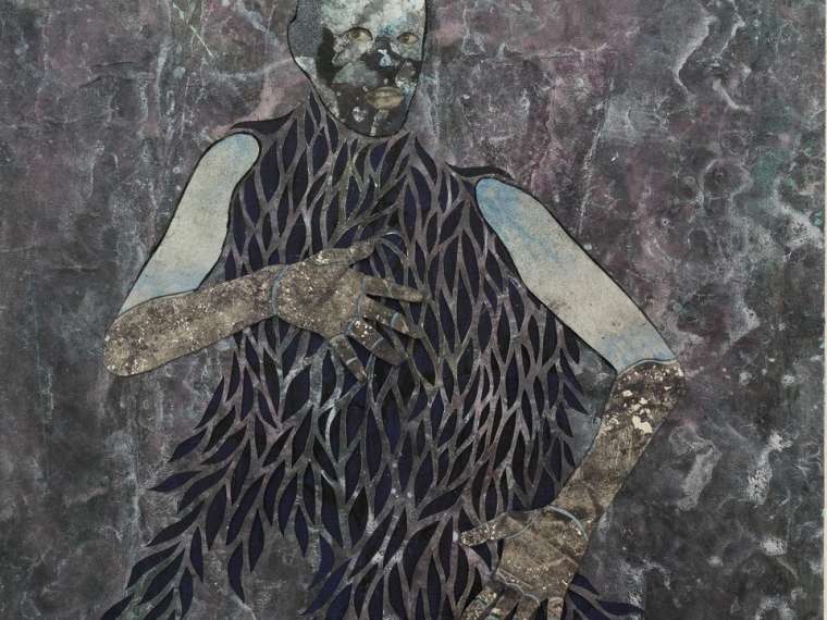 Felipe Baeza, Avistamiento Fantasmagórico 1, 2018, Ink, watercolor, collage, cut paper, and egg tempera on panel, 10 x 8 inches. Collection of the artist. Image courtesy of the artist and Maureen Paley, London.