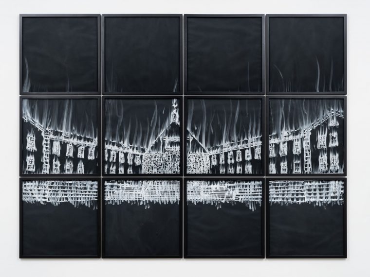 Gary Simmons, Bryce Overlook, 2011. Pastel on paper: 12 panels, 24 x 24 inches each. ©Garry Simmons. Courtesy of the artist and Hauser & Wirth. Photo: Damian Griffiths.