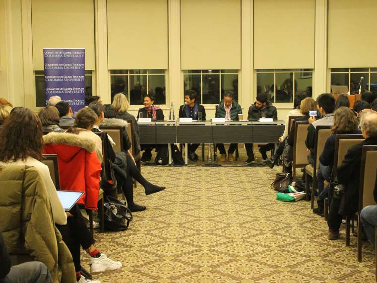 Panelists at a March 2019 public program entitled “Art in Contested Political and Cultural Terrains: Asia.” Panelists included:
MC Kash, Hip-hop singer from Kashmir; Tenzing Rigdol, Painter, poet, visual artist from Tibet;
Maria Madeira, Painter, visual artist from Timor-Leste; and Seckon Leang, Painter, performer and visual artist from Cambodia