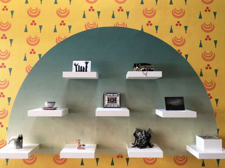 Dahlia Elsayed + Andrew Demirjian, “Souvenirs for a Borderless Future,” 2020, mixed media sculpture, painting, and photography, image courtesy of Transformer.