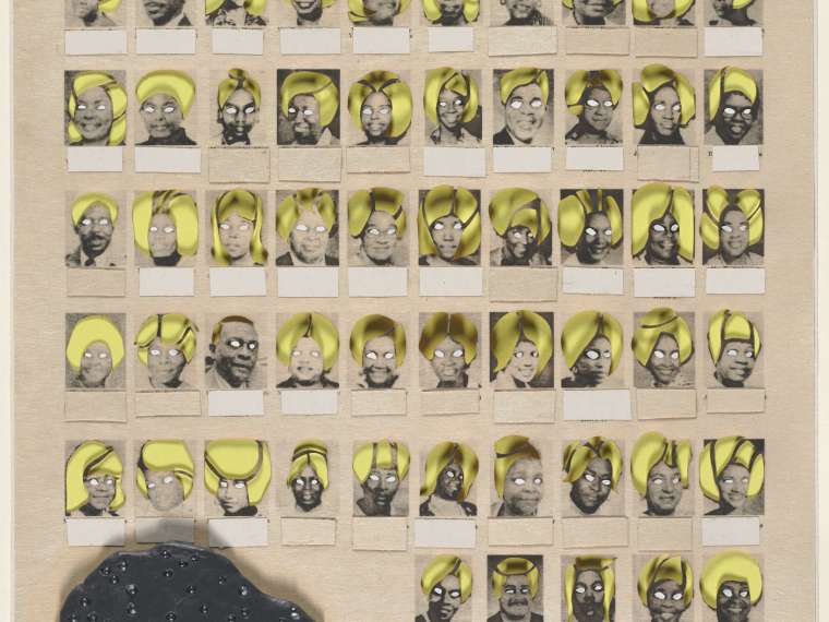 Ellen Gallagher, Bouffant Pride, 2003. Collage of photogravures, plasticine, paint, ink, and found objects, 13.5 x 10.5 inches. Judith and James Saks in memory of Lynn and Dr. Joseph Tomarkin Endowment