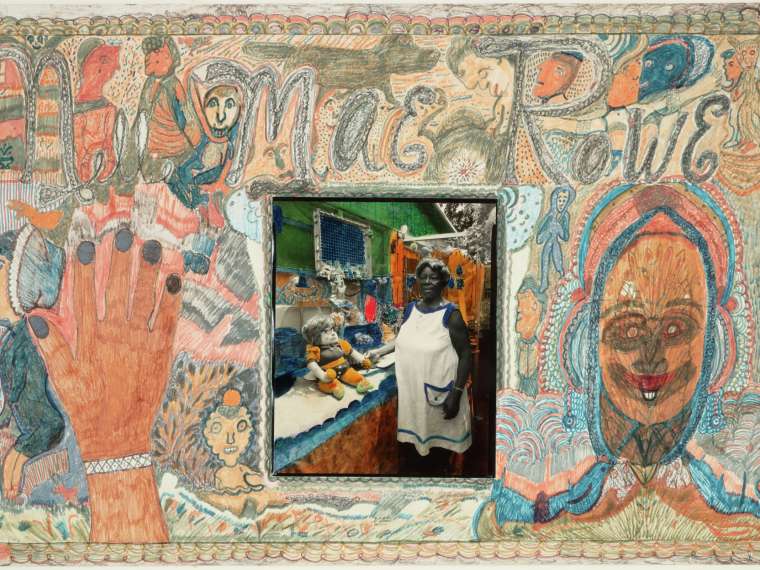 Nellie Mae Rowe, Untitled (Voting), 1970s. Color photograph, crayon, pencil, and colored pencil on cardboard, 20 x 30 1/8 inches. Promised gift of Lucinda W. Bunnen. © Estate of Nellie Mae Rowe/Artists Rights Society (ARS), New York. Photo by Mike Jensen.