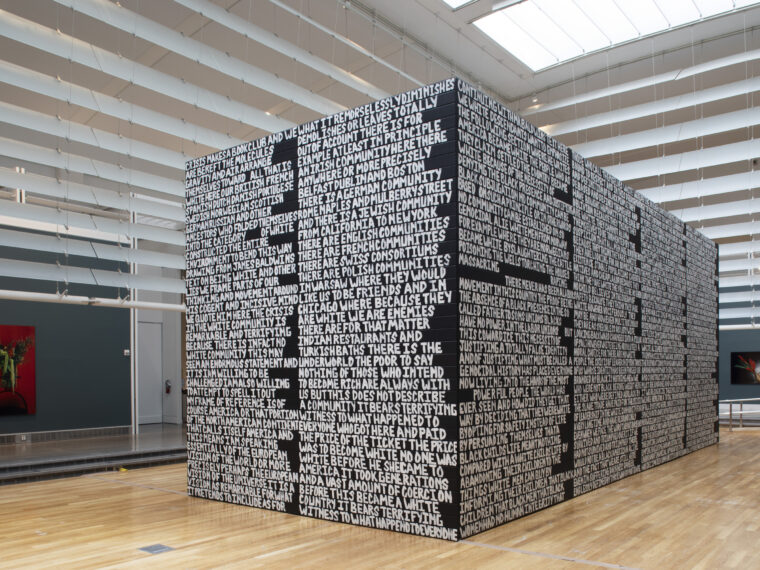 Xaviera Simmons, Align, 2022. Freestanding structure: wood, paint, and seven-channel video with sound Running time variable. Courtesy the artist and David Castillo Gallery. Photo: Hai Zhang.