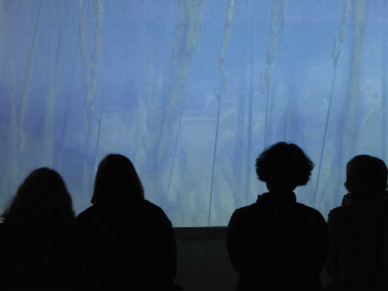 Visitors at opening of
Shattering the Pictures in Our
Heads, January 21, 2022, Photo
by Zachary Norman. 