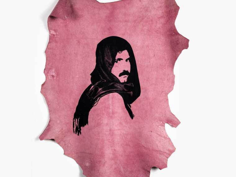 Jamil Hellu, “Hides,” 2016-17.
Series of 9 self-portraits.
Screen prints on dyed lambskin leather. Sizes ranging from 52 x 38 to 39 x 37 inches. Courtesy of the artist and Rebecca Camacho Presents.