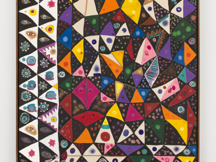 Uman, Zigzag Rolled on A Blunt, 2023. Acrylic, oil and oil stick on canvas in artist’s frame, 86 ¾ x 86 11/16 inches. Photo: Lance Brewer
